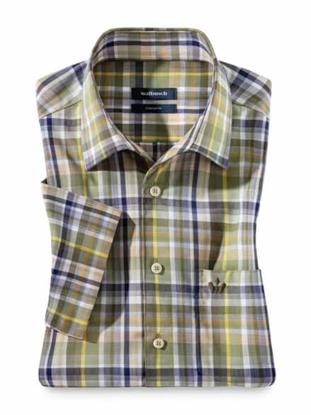 Extraglatt-Hemd Tropical Karo Oliv