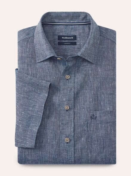 Pures Leinen Hemd Uni Marine
