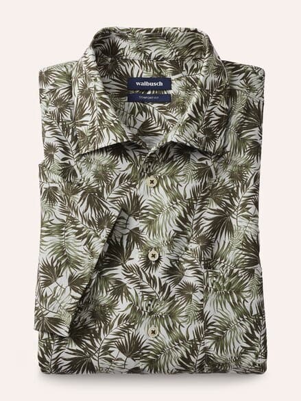 Extraglatt-Hemd Tropical Druck Oliv Extraglatt-Hemd Tropical Druck Oliv