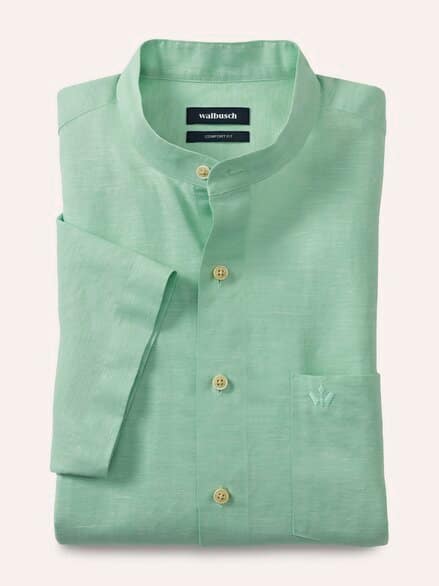Stehkragen-Leinenhemd Pistazie Stehkragen-Leinenhemd Pistazie