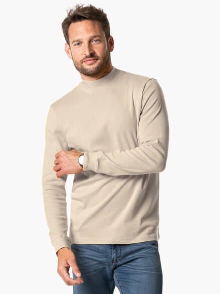 Langarm-Shirt Stehkragen Beige