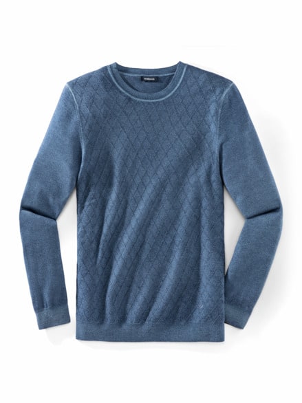 Strukturpullover Merino Extrafein Mittelblau Strukturpullover Merino Extrafein Mittelblau