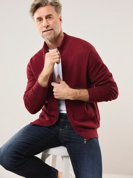 Strickjacke Waffelstruktur Dunkelrot
