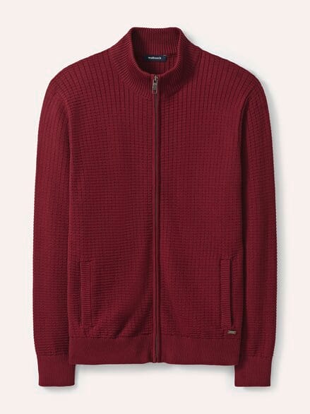 Strickjacke Waffelstruktur Dunkelrot