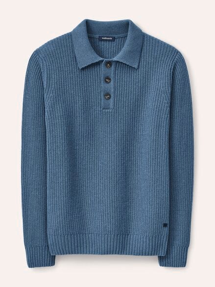 Rippstrickpolo aus Wollmischung Rauchblau