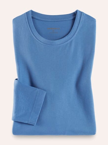 Langarm-Shirt Rundhalsausschnitt Mittelblau