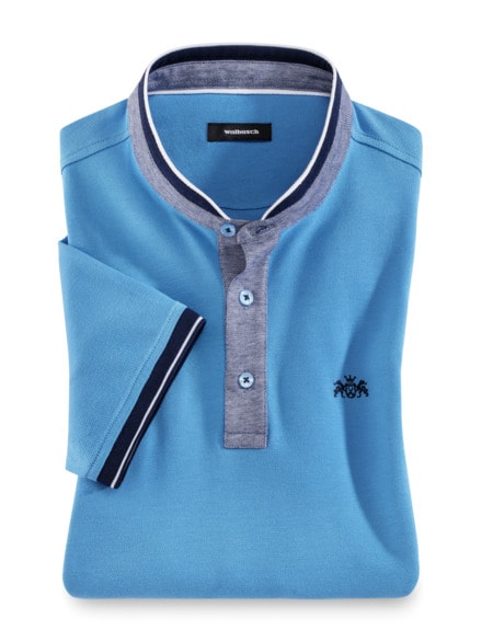 Stehkragen-Polo Maritim Mittelblau Stehkragen-Polo Maritim Mittelblau