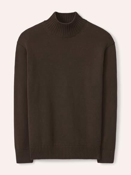 Stehkragen-Pullover mit Merinowolle Dunkelbraun