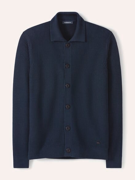 Gerippter Polo-Cardigan Marine Gerippter Polo-Cardigan Marine