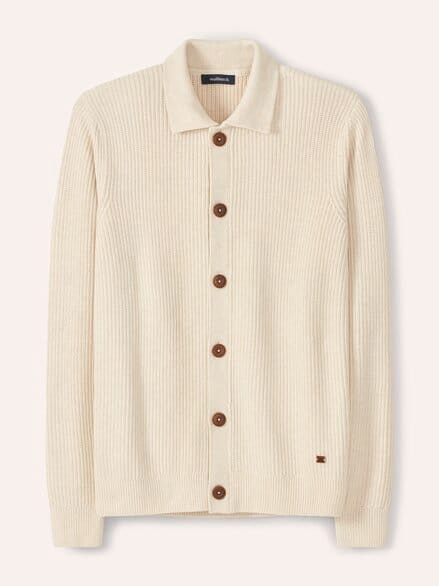 Gerippter Polo-Cardigan Wollweiß