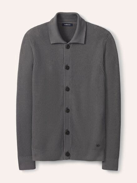 Gerippter Polo-Cardigan Grau