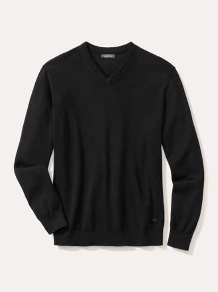 V-Pullover Merino Extrafein Schwarz