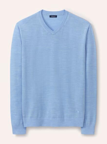 V-Pullover Merino Extrafein Hellblau