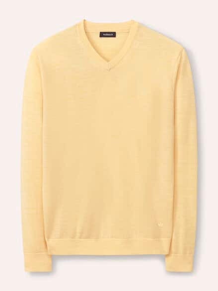 V-Pullover Merino Extrafein Zitronengelb