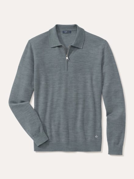 Polo-Pullover Merino Extrafein Grau Melange Polo-Pullover Merino Extrafein Grau Melange