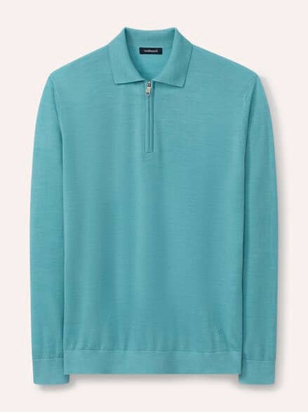 Polo-Pullover Merino Extrafein Mintgrün