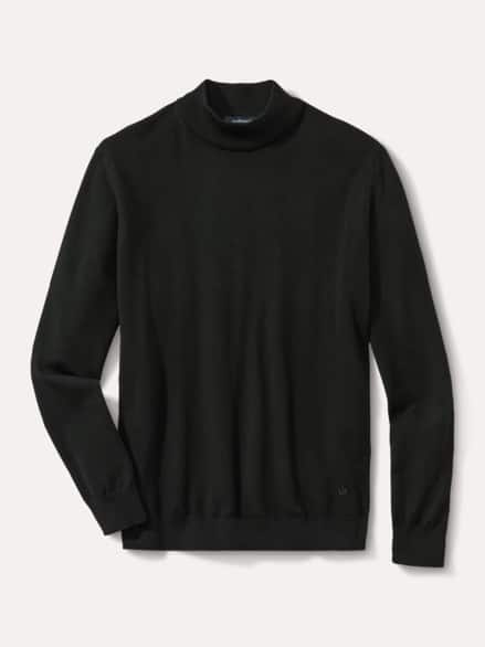 Stehbund-Pullover Merino Extrafein Schwarz