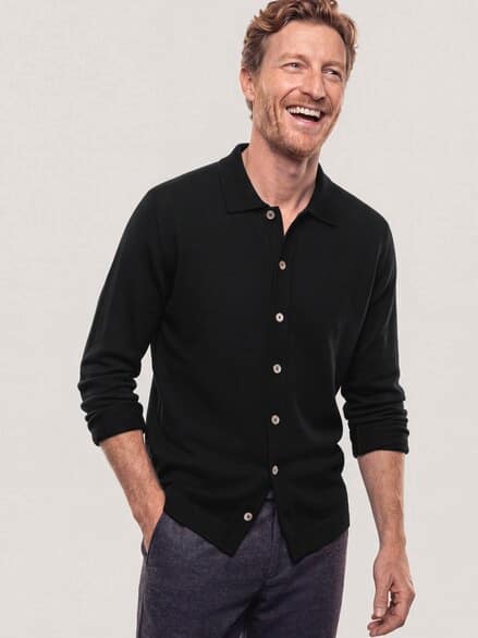 Strickpolo aus Merinowolle Schwarz