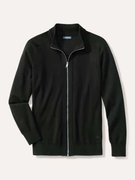 Zip-Strickjacke Merino Extrafein Schwarz Zip-Strickjacke Merino Extrafein Schwarz