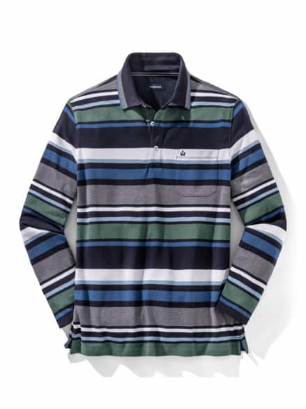 Extraglatt-Polo Thermoleicht Streifen Marine