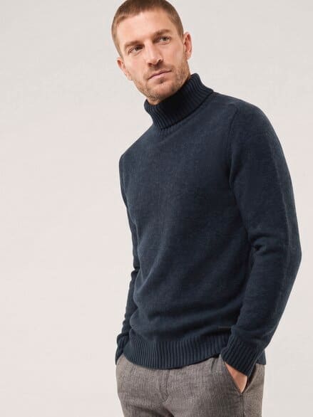 Rollkragenpullover aus Lammwolle Marine