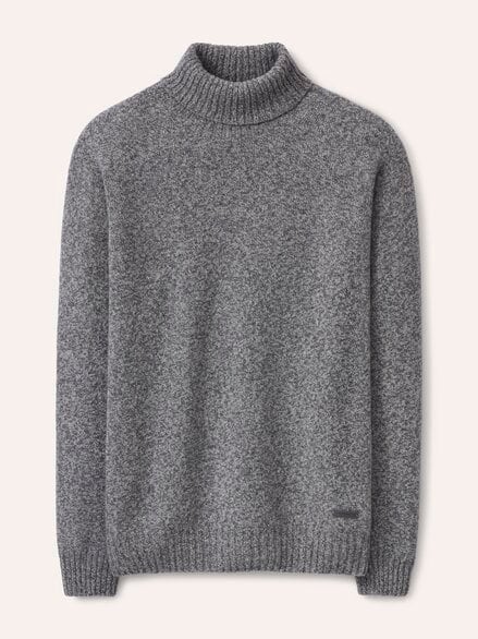 Rollkragenpullover aus Lammwolle Grau Melange