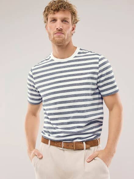 Gestreiftes T-Shirt mit Leinen Marine/Weiß