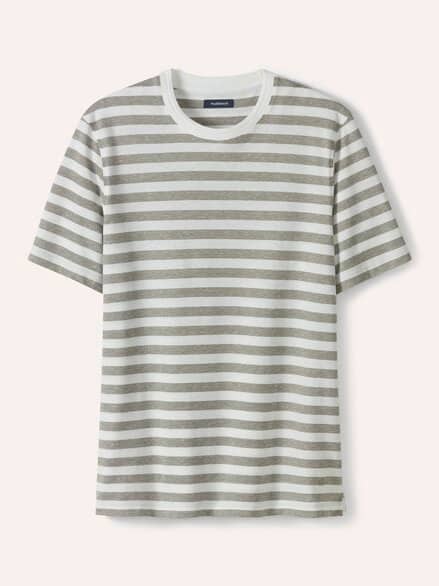 Leinen Streifenshirt Khaki/Weiß