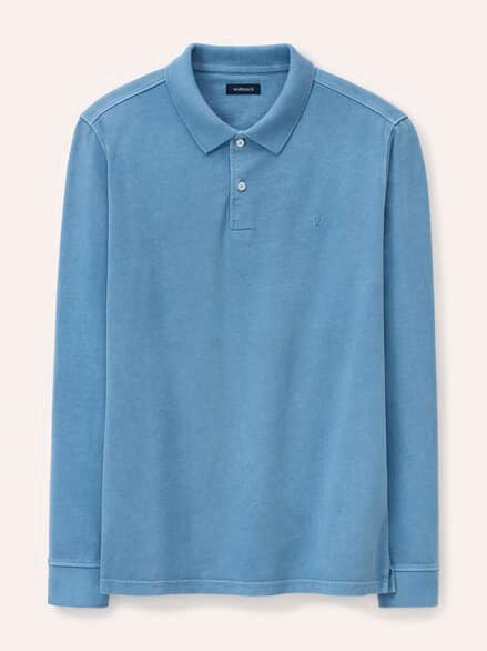 Langarmpolo aus weicher Baumwolle Rauchblau
