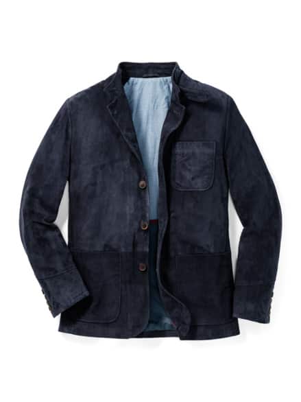 Ziegenvelours-Lederjanker Dunkelblau