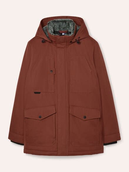 Warme Langjacke mit Kunstfell Rotbraun Warme Langjacke mit Kunstfell Rotbraun