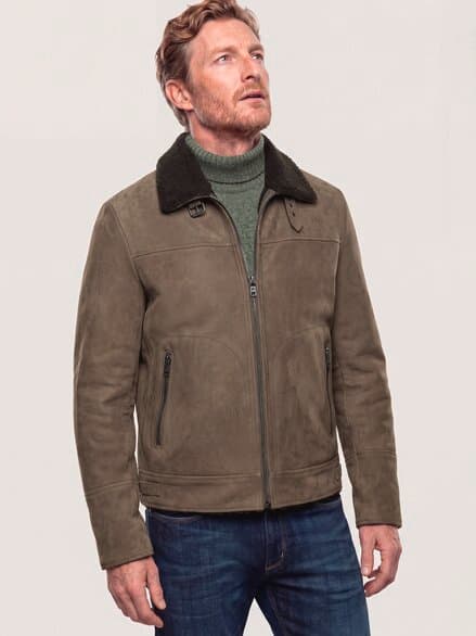 Lederblouson mit Kunstfell Taupe