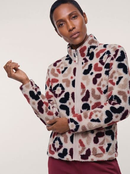 Jacke aus Teddyfleece Druck Ziegelrot/Merlot