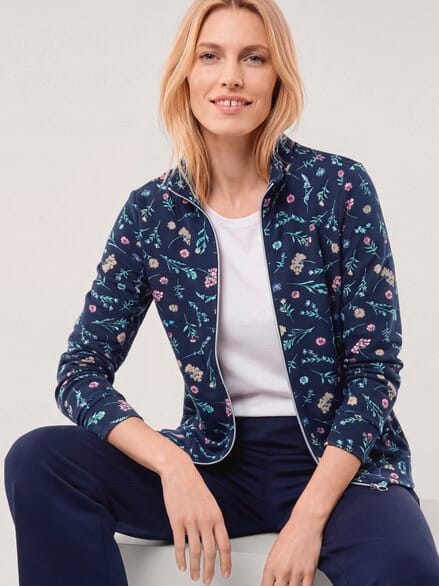 Baumwollstretch Jacke Blume Marine