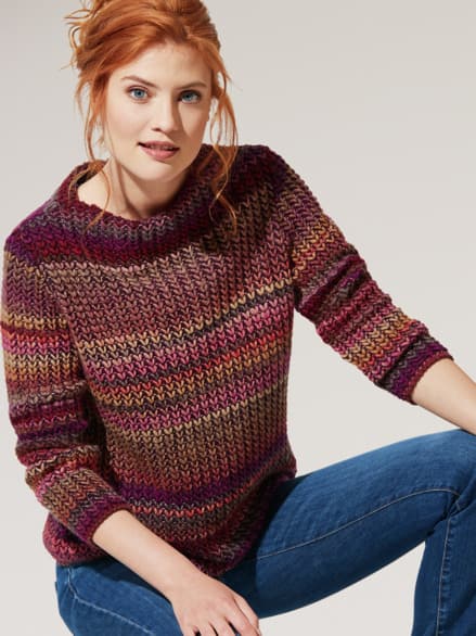 Grobstrick-Pullover Farbverlauf Kürbis