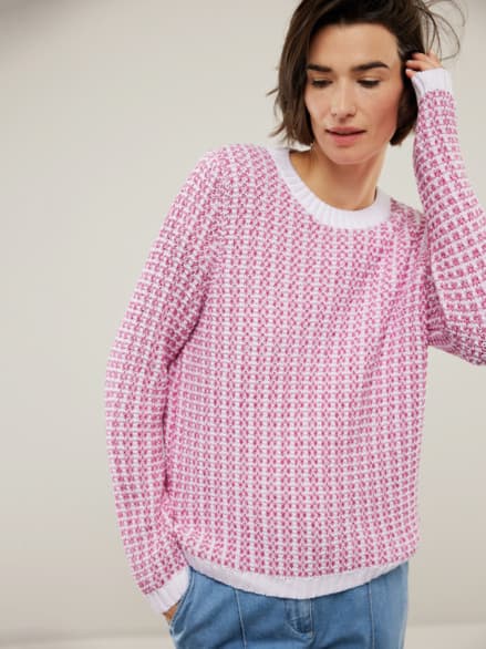 Bändchen Pullover Bicolor Fuchsia/Weiß