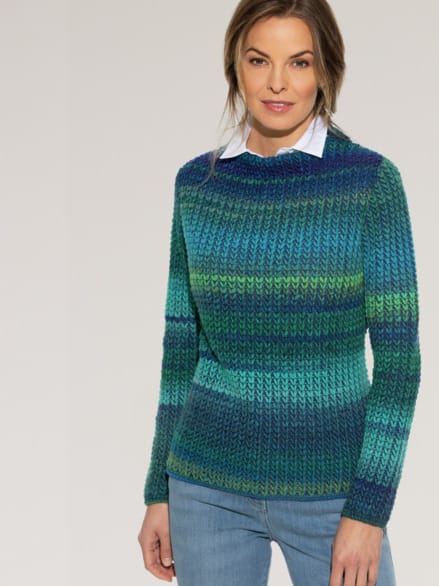 Grobstrick-Pullover Farbverlauf Blau/Grün