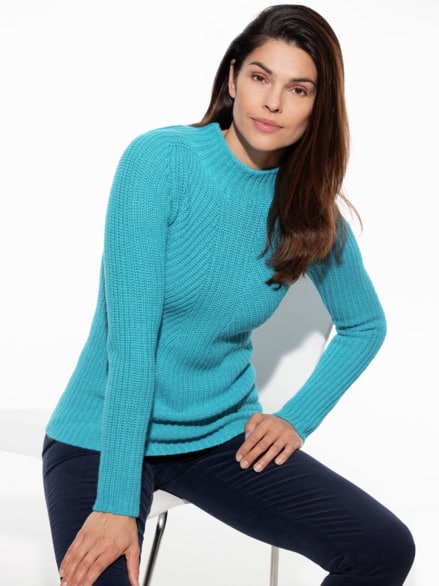 Cashmino Pullover Nahtlos Pfauenblau