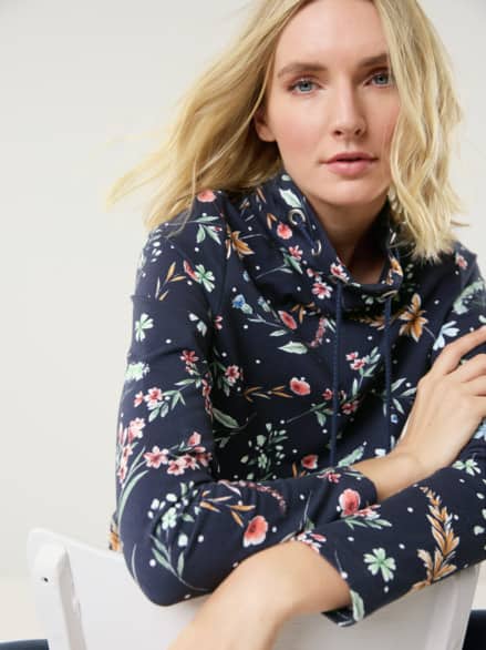 Baumwoll-Sweatshirt Flower Print Marine