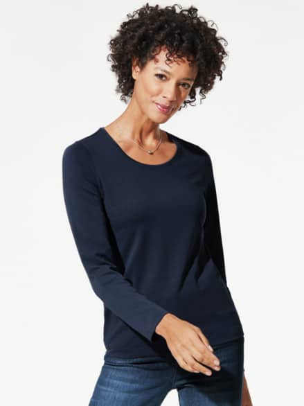 Baumwoll-Basic-Shirt Langarm Marine