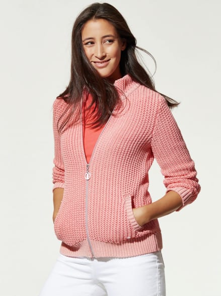 Reliefstruktur-Strickjacke Koralle