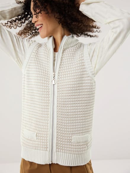 Reißverschlussweste Sommertweed Offwhite Reißverschlussweste Sommertweed Offwhite