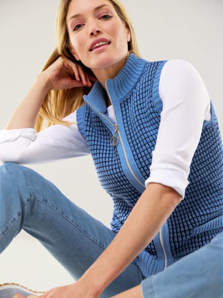 Reißverschlussweste Sommertweed Jeansblau Reißverschlussweste Sommertweed Jeansblau