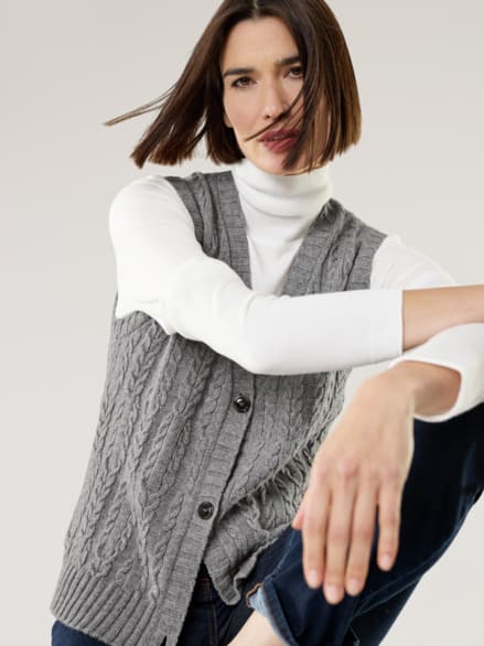 Strickweste Zopfstruktur Grau Melange Strickweste Zopfstruktur Grau Melange