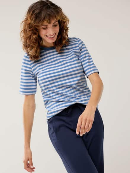 Baumwoll Ringelshirt Jeansblau