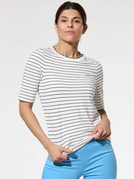 Ringelshirt Wellenband Weiß/Marine