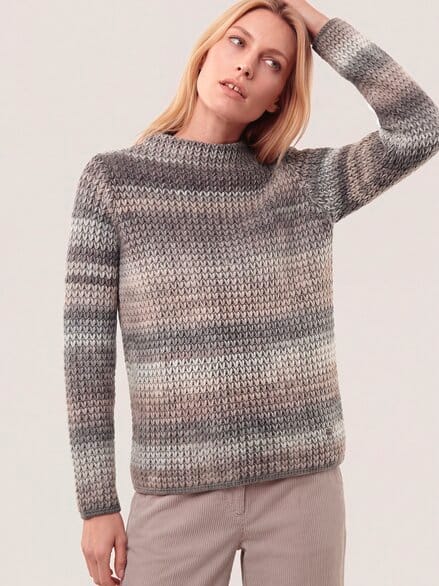 Grobstrick-Pullover Farbverlauf Creme/Praline