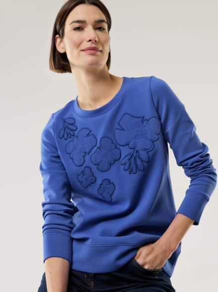 Blumenapplication Sweatshirt Tintenblau