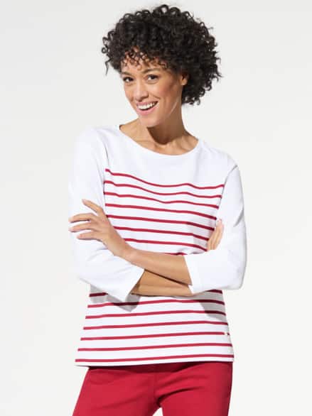 Ringelshirt-Softcotton Weiß/Rot