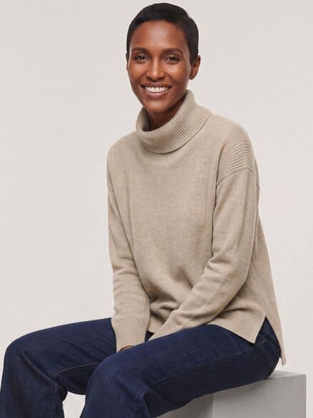 Cashmere Pullover mit Rollkragen Sesam Melange